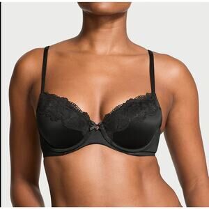 Victoria's Secret Black Lightly Lined Lace-Trim Demi Bra 36DD
